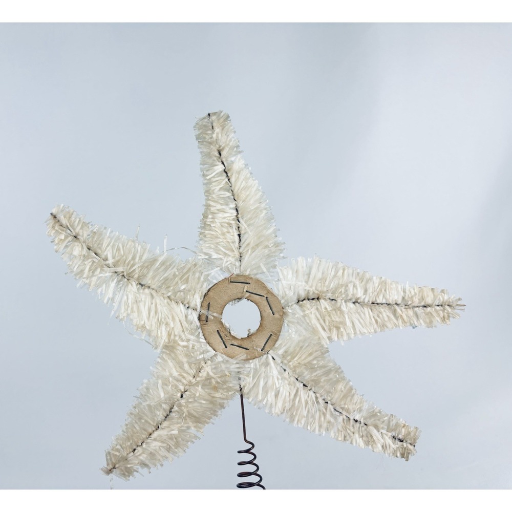 Vintage Homemade White Christmas Star Tree Topper with Wire Bottom - Decor
